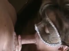 Bulging woman in mask sucks biggest dong of her recent paramour